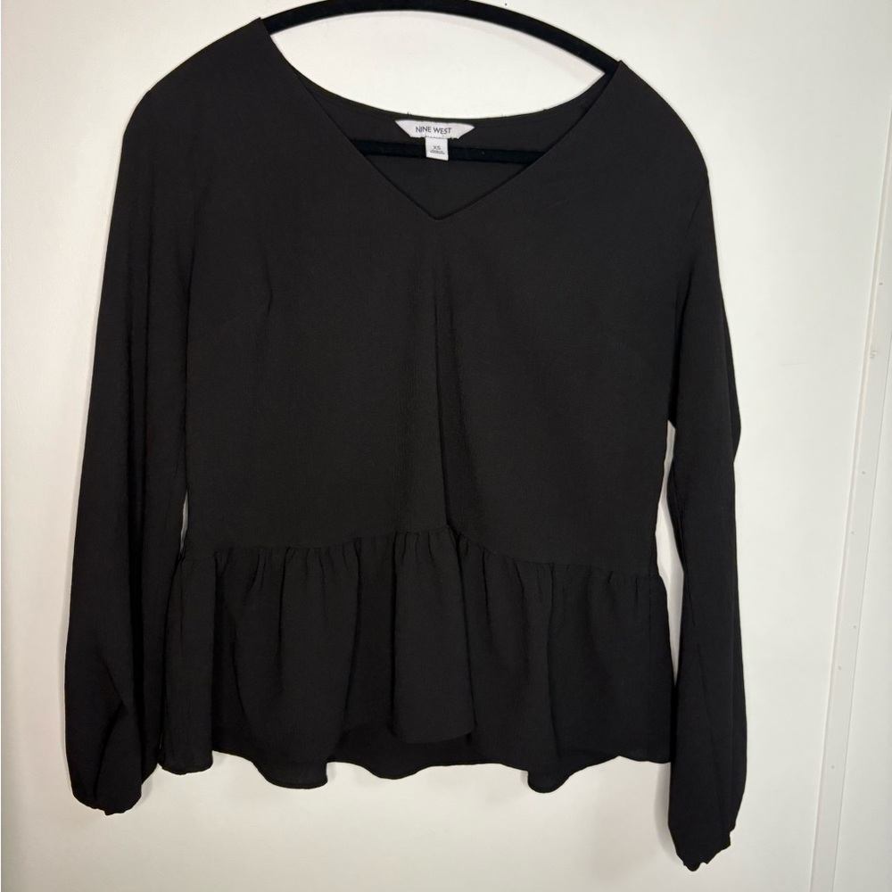 Nine West Black V-Neck Peplum Blouse